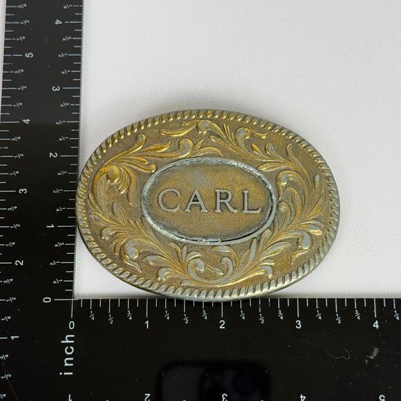 Vintage The Kinney Co 1977 Metal Cowboy Belt Buckle Embossed Design Name Carl - Picture 11 of 16